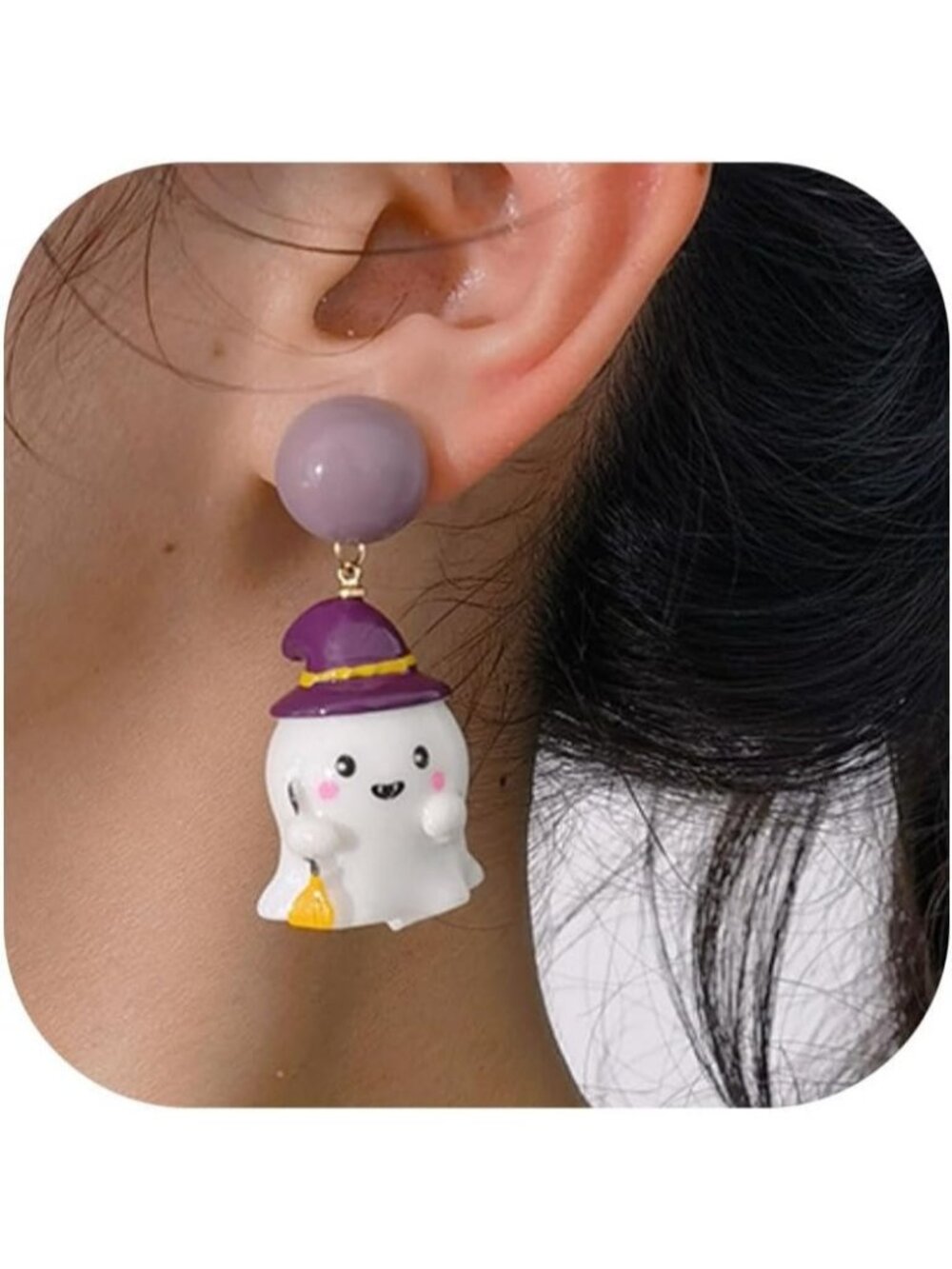Women's Purple Cute Ghost Tassel Halloween Costume Dangle Jewelry Earrings